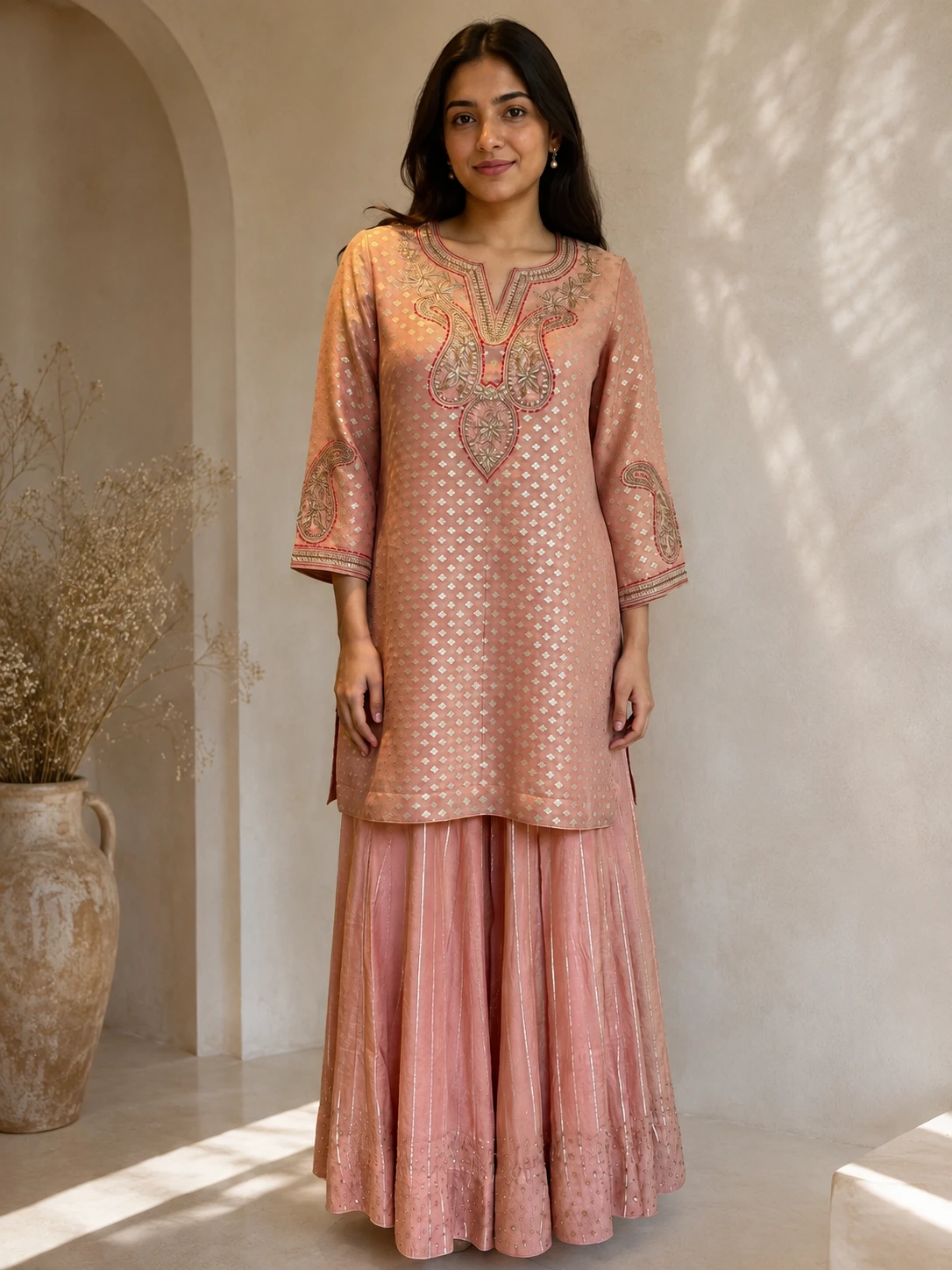 Peach Ada — Kurta, Sharara & Dupatta