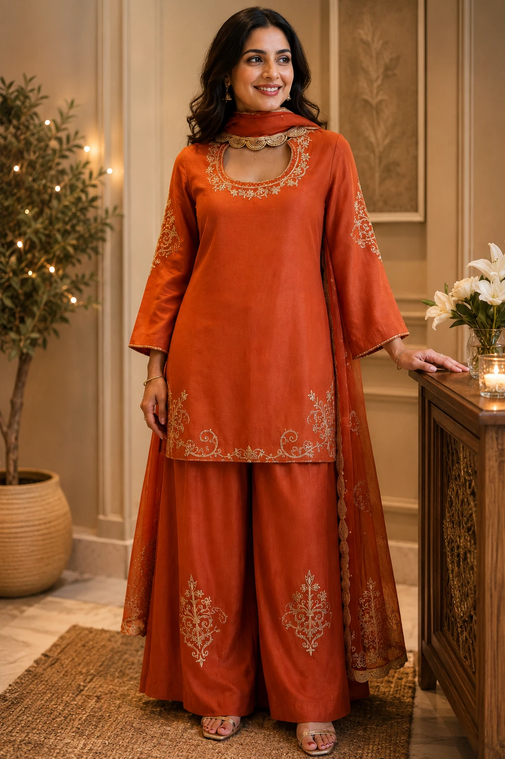 Angaar Rang — Kurta, Sharara & Organza Dupatta