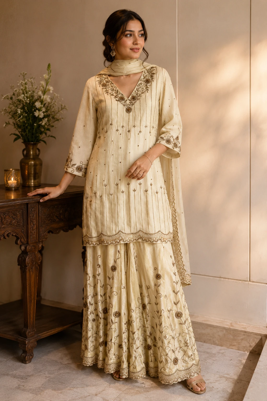 Bel Saaz — Kurta, Garara & Organza Dupatta