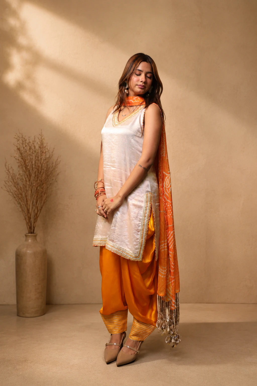 Kesar Kali — Kurta, Cowled Farshi Salwar & Dupatta