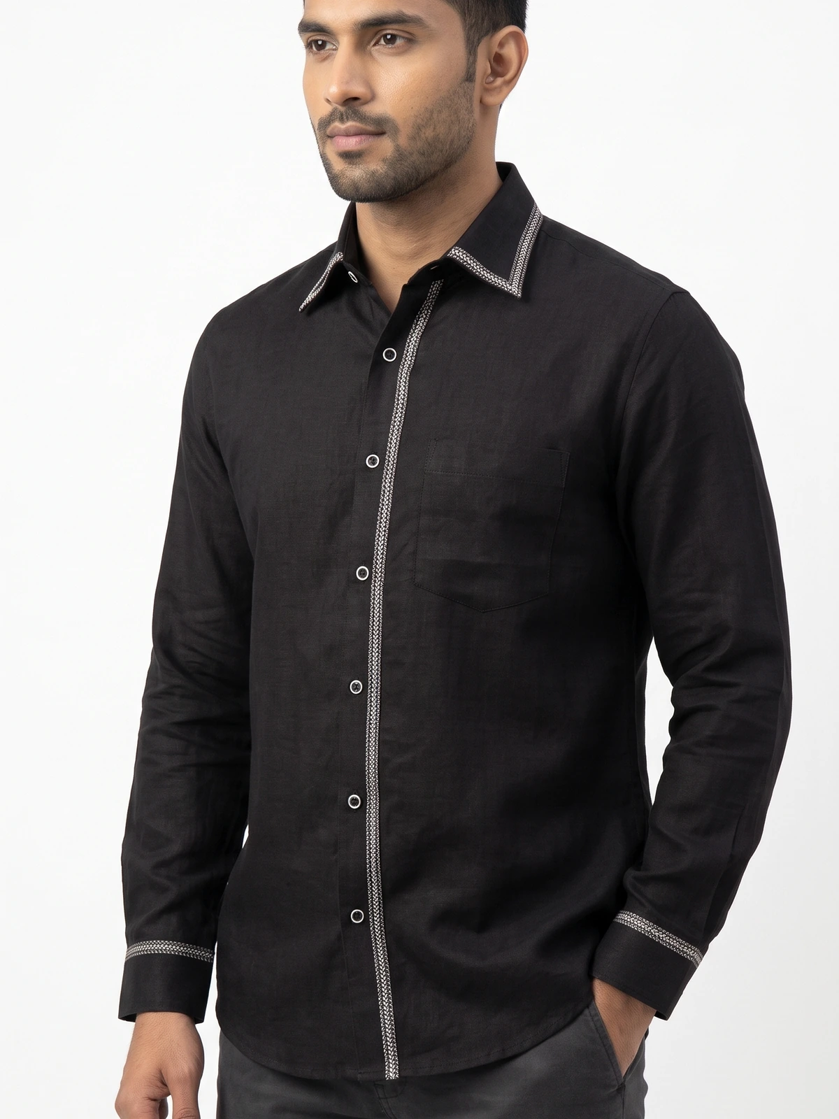 Noir Line — Linen Shirt · Thread Detailing