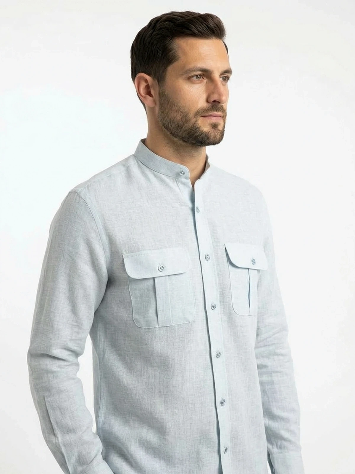 Glacier — Linen Shirt · Mandarin Collar
