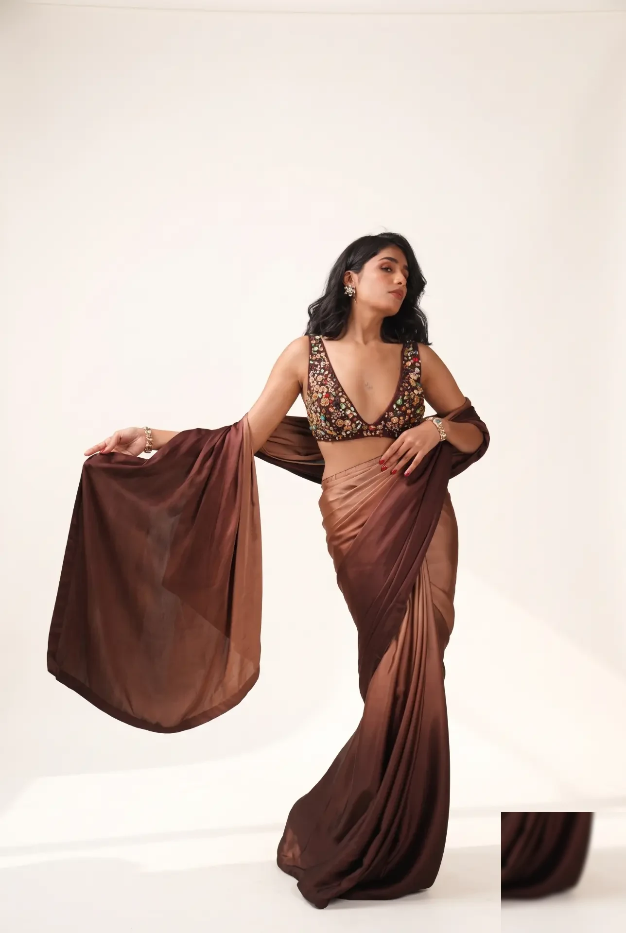 Chocolate Ombre — Ombre modal satin saree with studded blouse