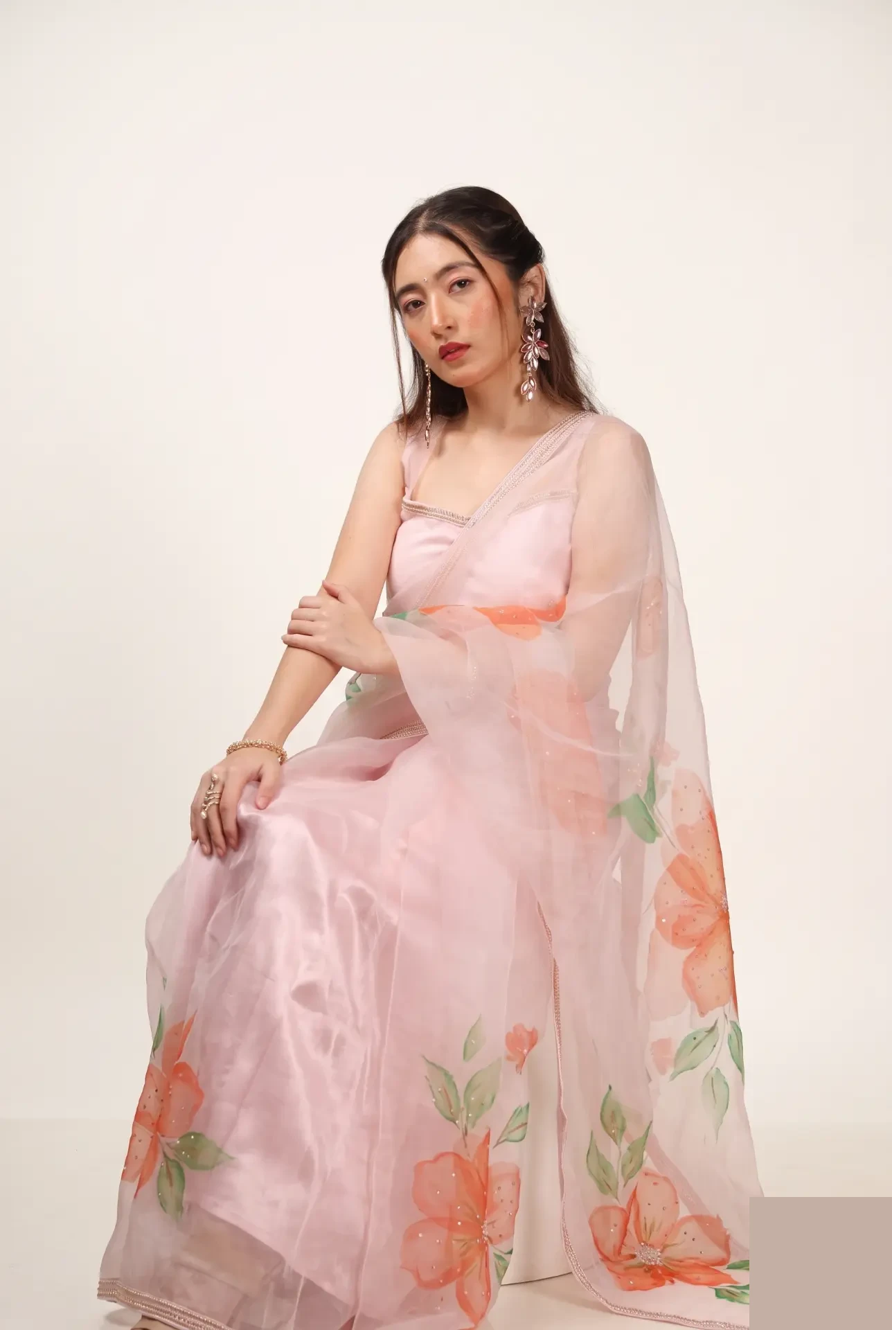 Phoolwari — Hand-Painted Organza Saree with Pearl and Sequin Details