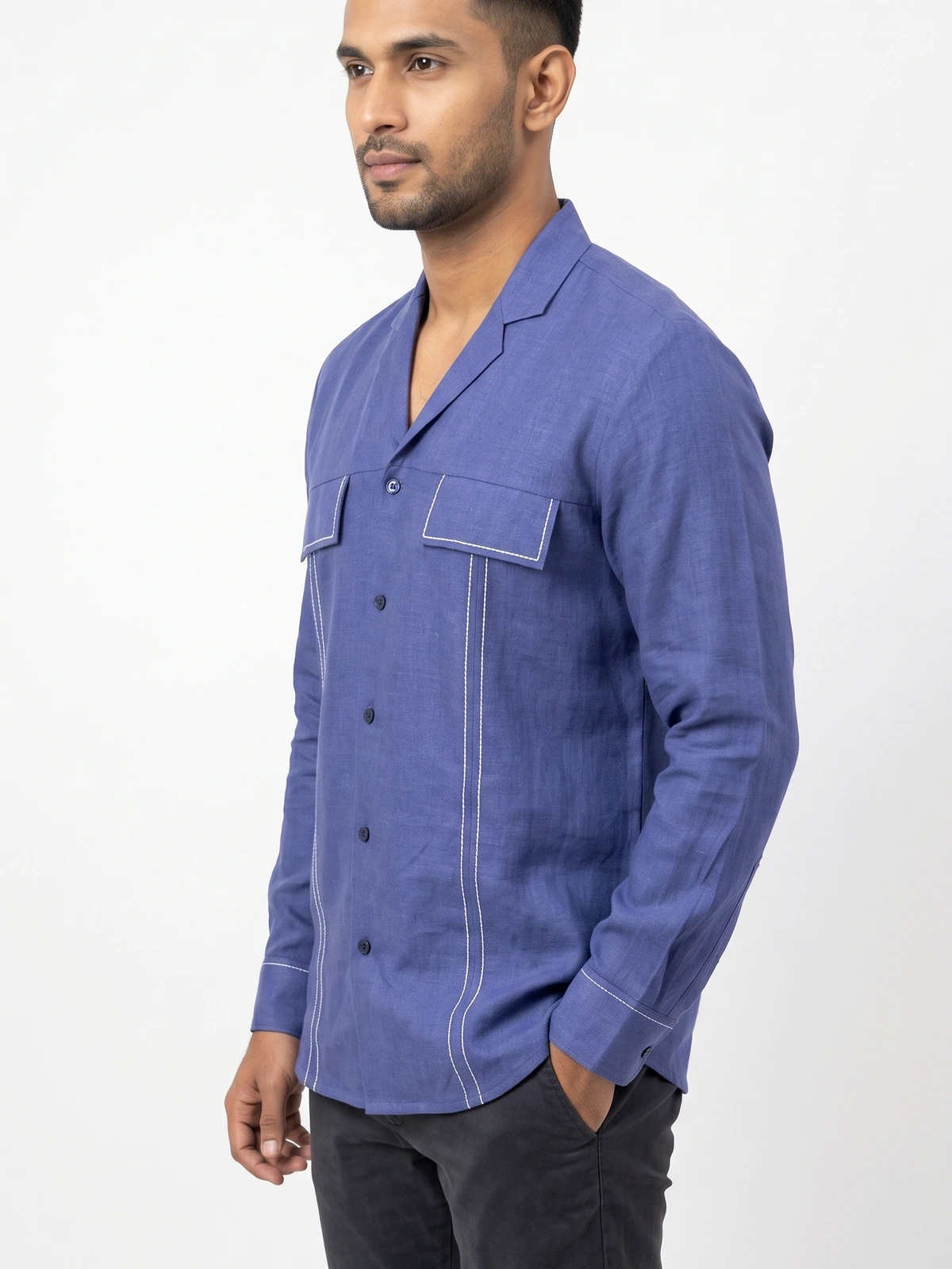 Periwinkle Route — Linen Shirt · Thread Detailing