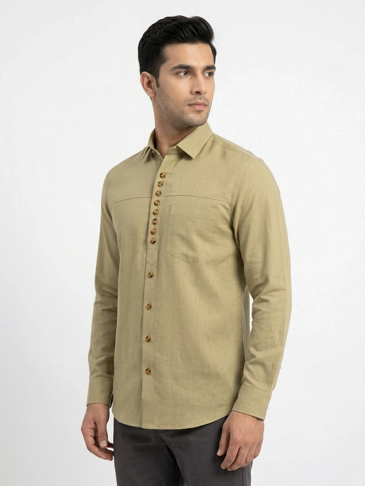 Desert Reed — Linen Shirt · Mandarin Collar