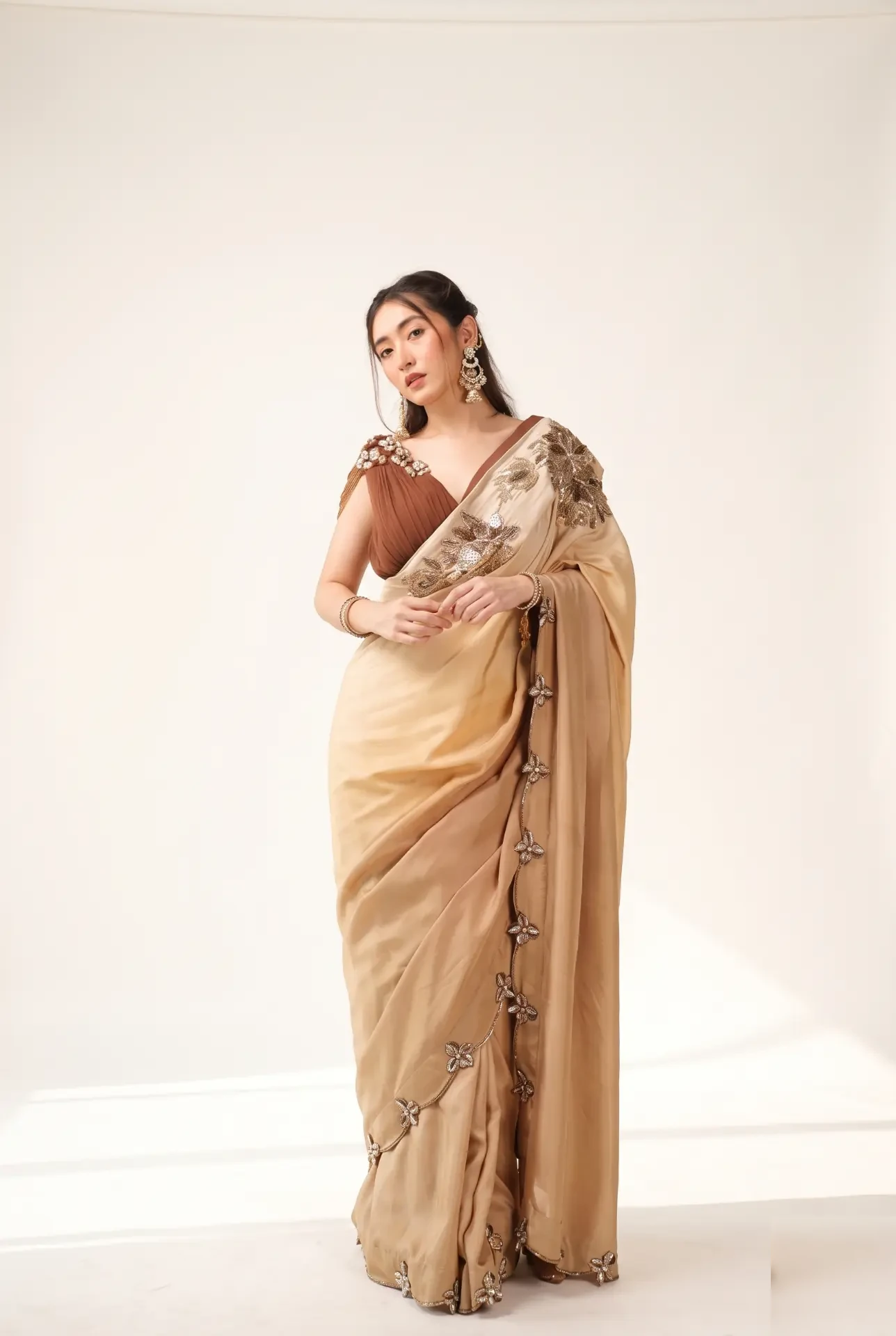 Zar Bel — Pure Silk Saree with Hand-Embellished 3D Work